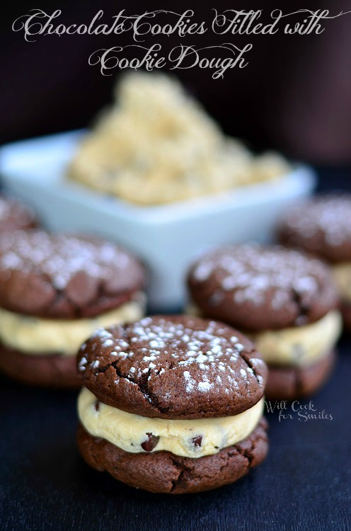 (FF) Chocolate Cookies Filled with Chocolate Chip Cookie Dough (c) willcookforsmiles.com #cookiedough #cookies #chocolate