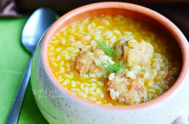 Chicken Meatball Orzo Soup 1 from willcookforsmiles.com #soup #chickensoup #orzo