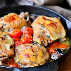 Roasted Chicken Thighs with Tomatoes and Muchrooms 2 from willcookforsmiles.com #chicken #chickenthighs