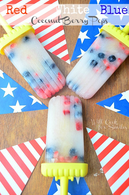 red white and blue pops shot from above with american flags pointing to center