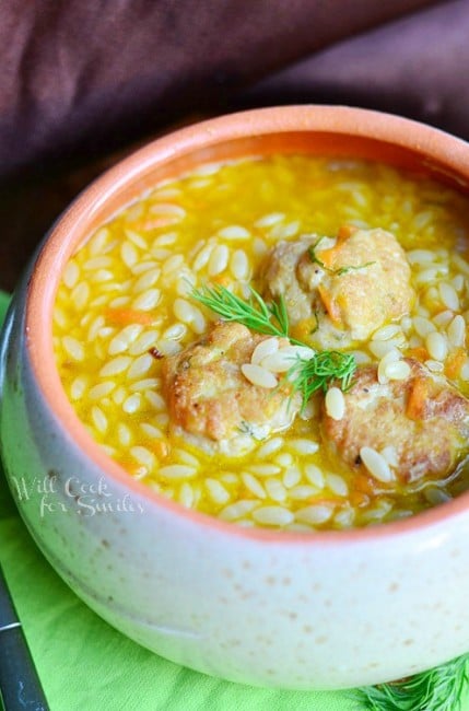 Chicken Meatball Orzo Soup 2 from willcookforsmiles.com #soup #chickensoup #orzo