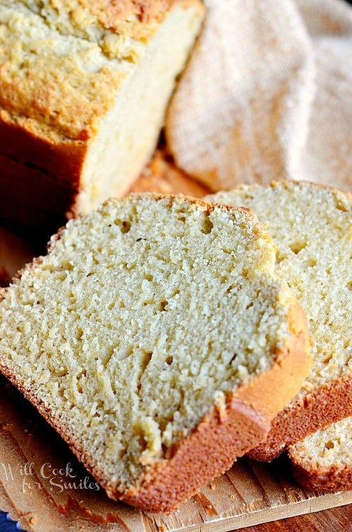 Vanilla Bean Eggnog Bread slices close up photo 