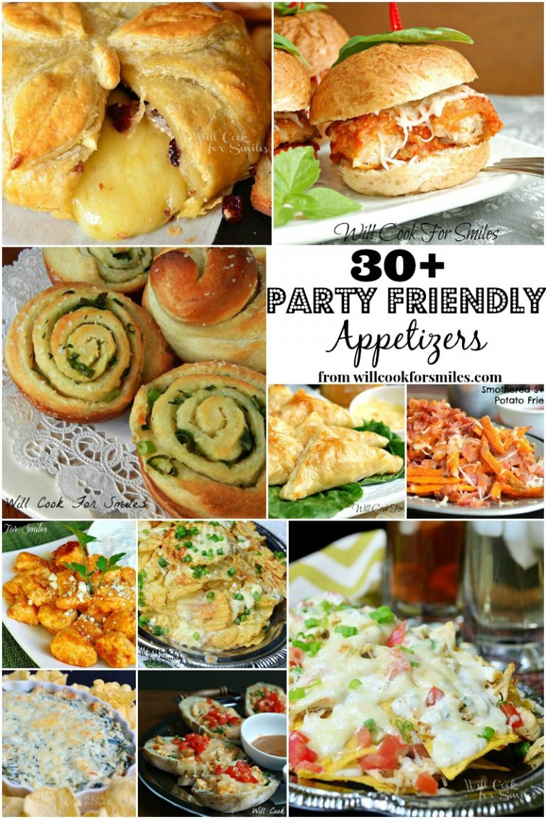 collage of pictures for 30 plus party friendly appetizers