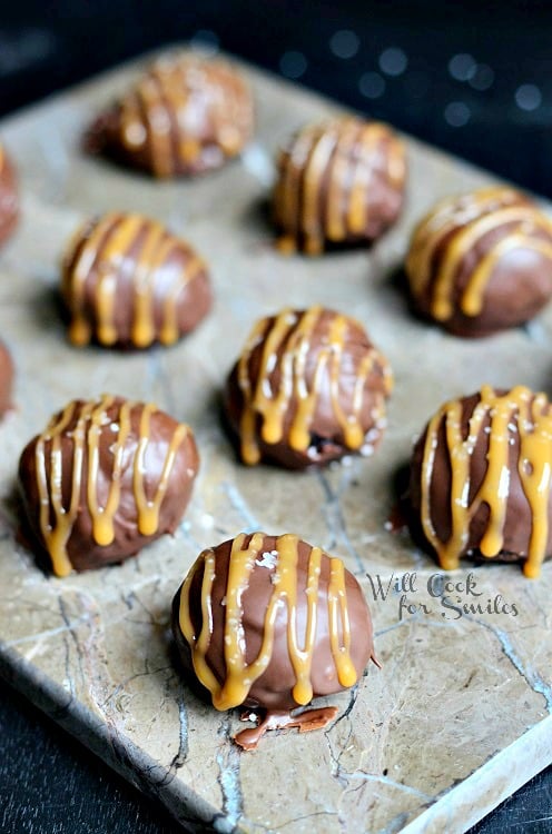 Salted Caramel Brownie Truffles 1 on a cutting board 