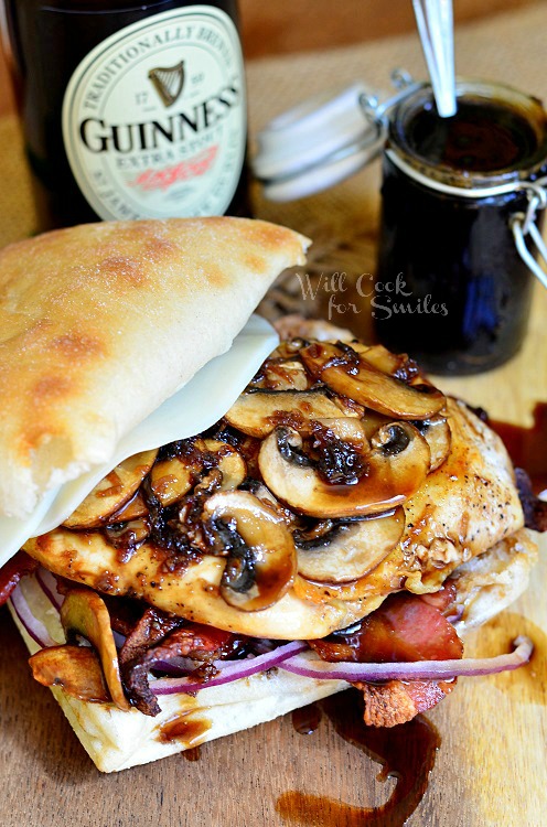 Guinness Glaze Chicken Sandwich from willcookforsmiles.com #guinness #sandwich