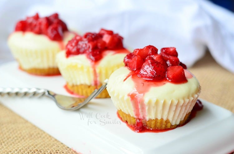 Skinny Strawberry Topped New York Style Cheesecakes