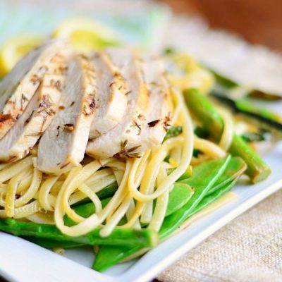 Lemon Herb Summer Linguine with Chicken, Asparagus and Snow Peas - Will ...