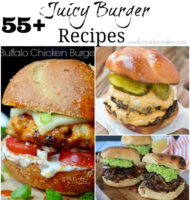 3 picture collage of juicy burgers