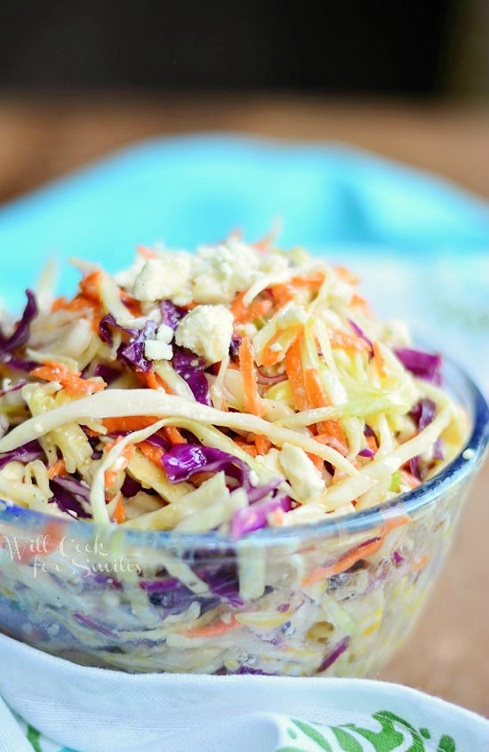 Blue Cheese Coleslaw with cabbage, carrots, and blue cheese 