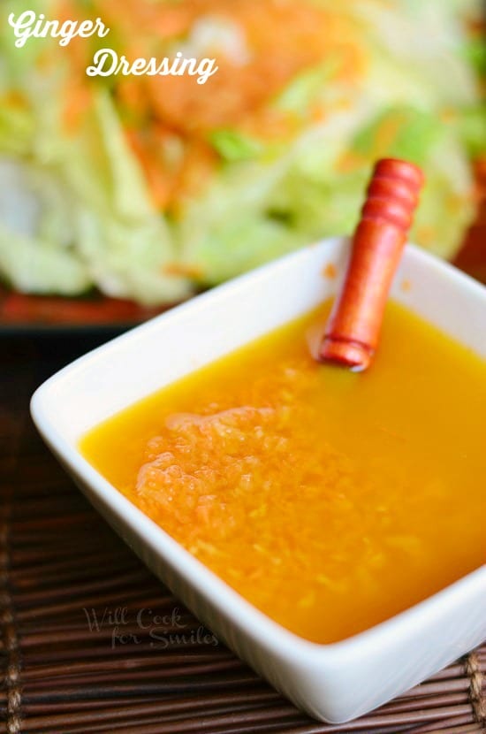 Ginger Dressing in a small square bowl 