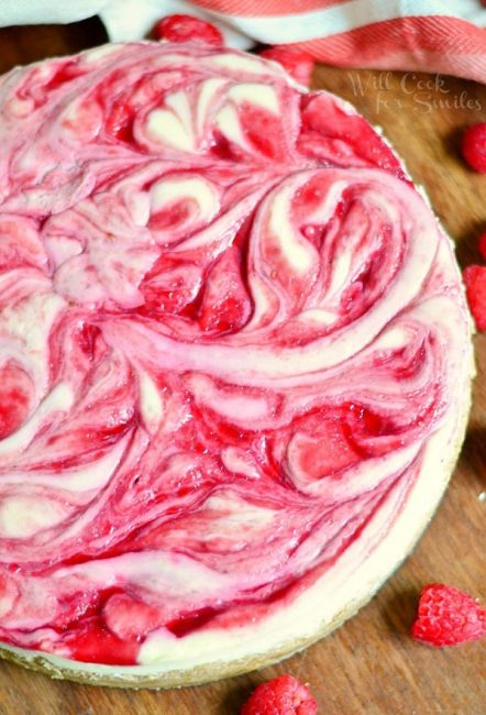 White Chocolate Raspberry Swirl Cheesecake - Will Cook For Smiles