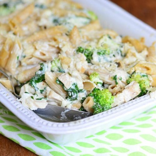 Lightened Spinach & Broccoli Chicken Alfredo Bake - Will Cook For Smiles