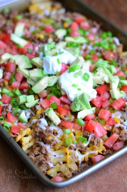 Taco Loaded Waffle Fries Nachos - Will Cook For Smiles