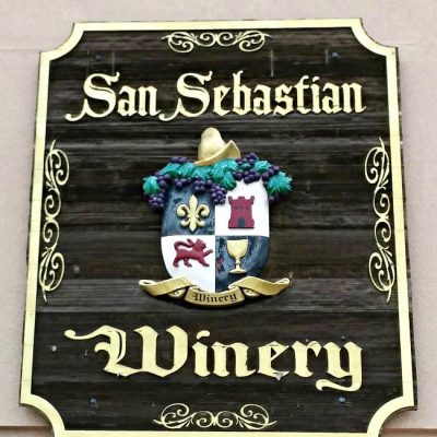 San Sebastian Winery sign on side of building