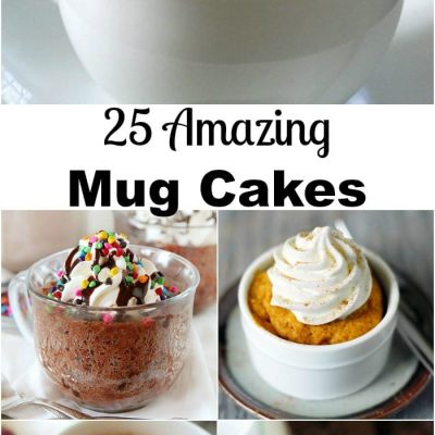 5 picture collage of amazing mug cakes