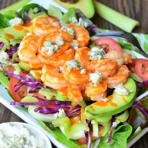 Buffalo Shrimp Salad with Homemade Blue Cheese Dressing - Will Cook For ...