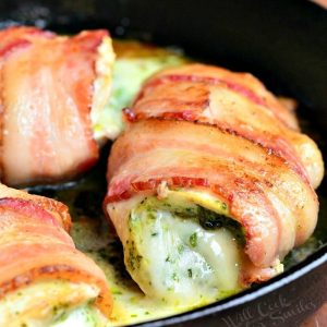 Bacon Wrapped, Mozzarella and Pesto Stuffed Chicken - Will Cook For Smiles