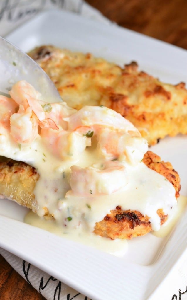 Oven Fried Chicken with Creamy Fontina Shrimp Sauce - Will Cook For Smiles