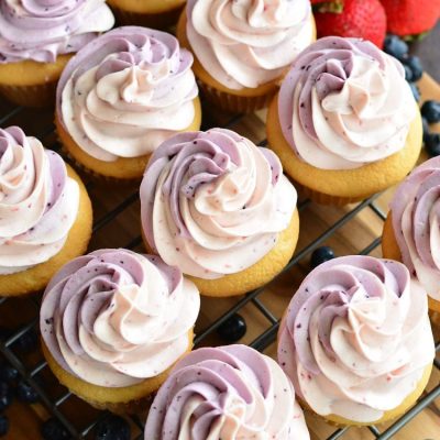 above photo of cupcakes with frosting on top of them.