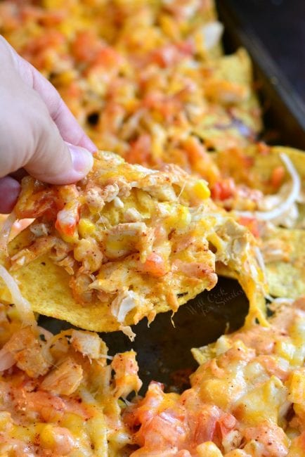 Chicken Enchilada Sheet Pan Nachos - Will Cook For Smiles