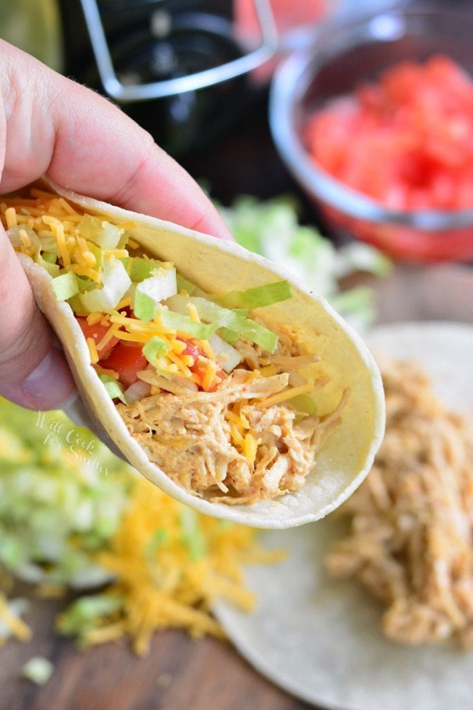 Crock Pot Creamy Pulled Chicken Tacos - Will Cook For Smiles