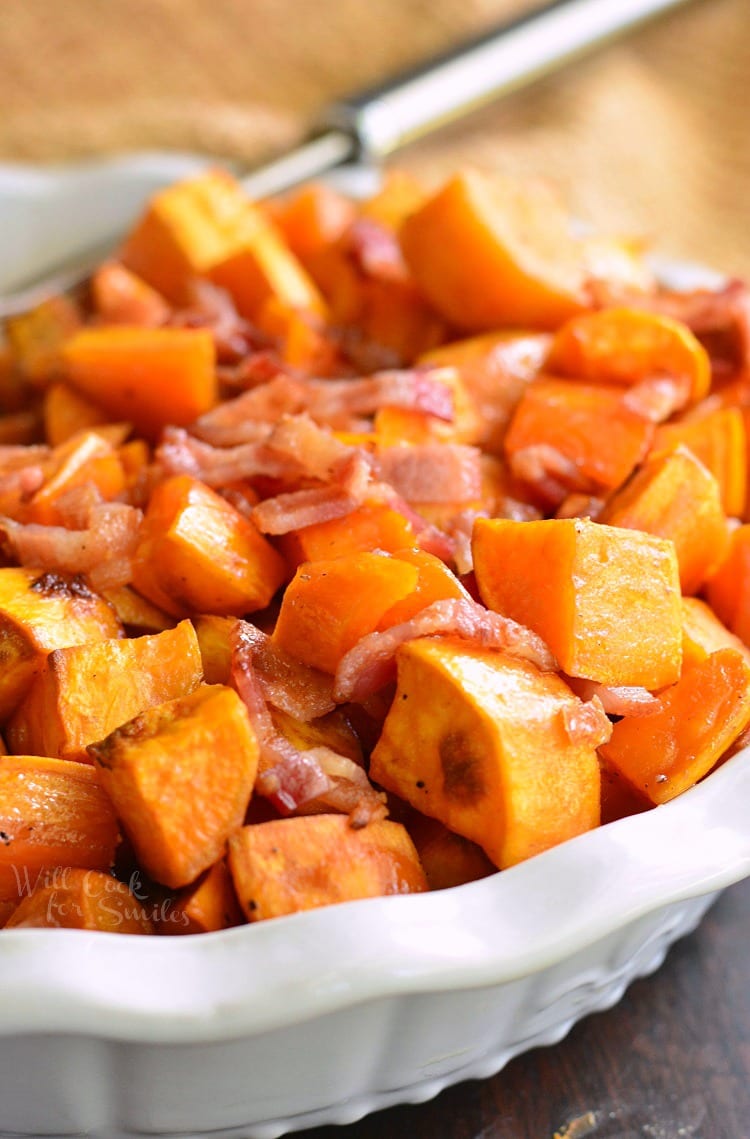 Maple Bacon Roasted Sweet Potatoes - Will Cook For Smiles