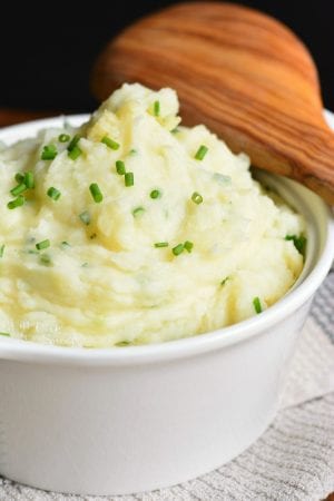 White Cheddar and Chive Creamy Mashed Potatoes - Will Cook For Smiles