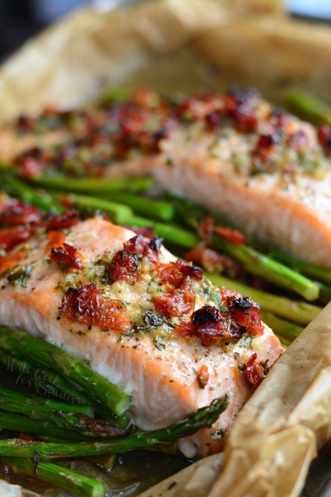 Sun Dried Tomato Lemon Baked Salmon and Asparagus - Will Cook For Smiles