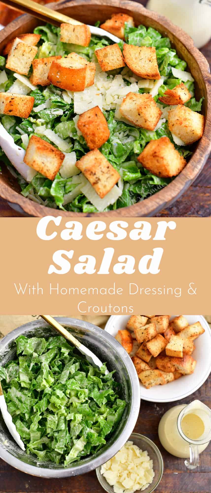 titled Pinterest image (and shown): Caesar Salad with Homemade Dressing and Croutons