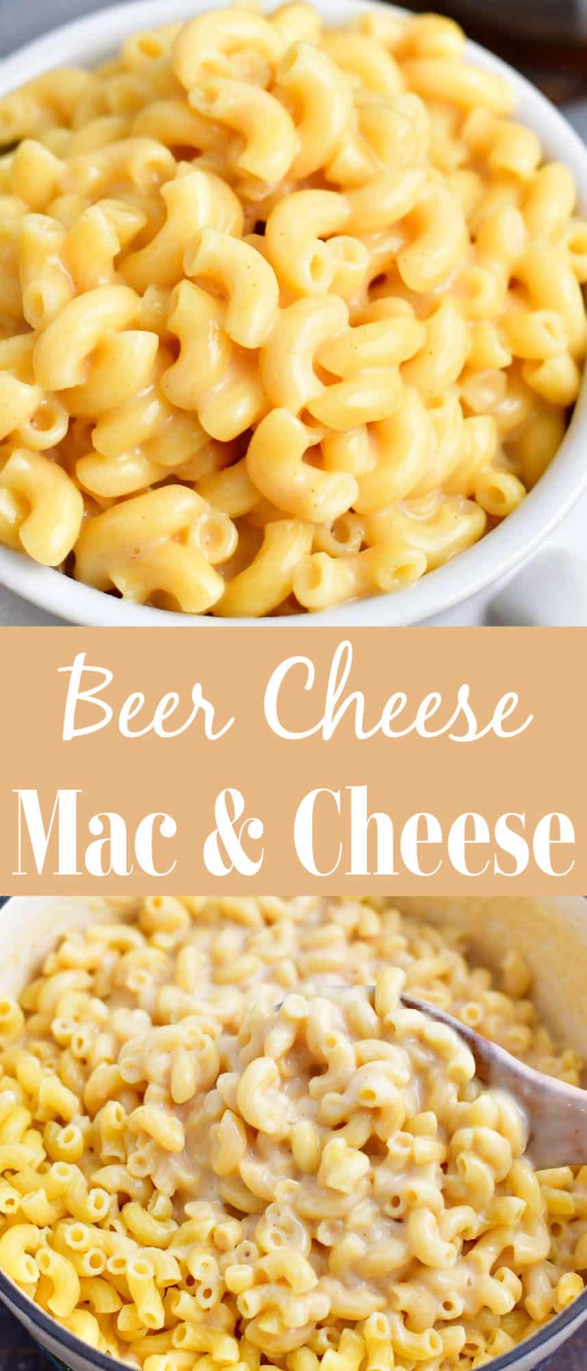 titled photo collage (and shown): beer cheese mac and cheese
