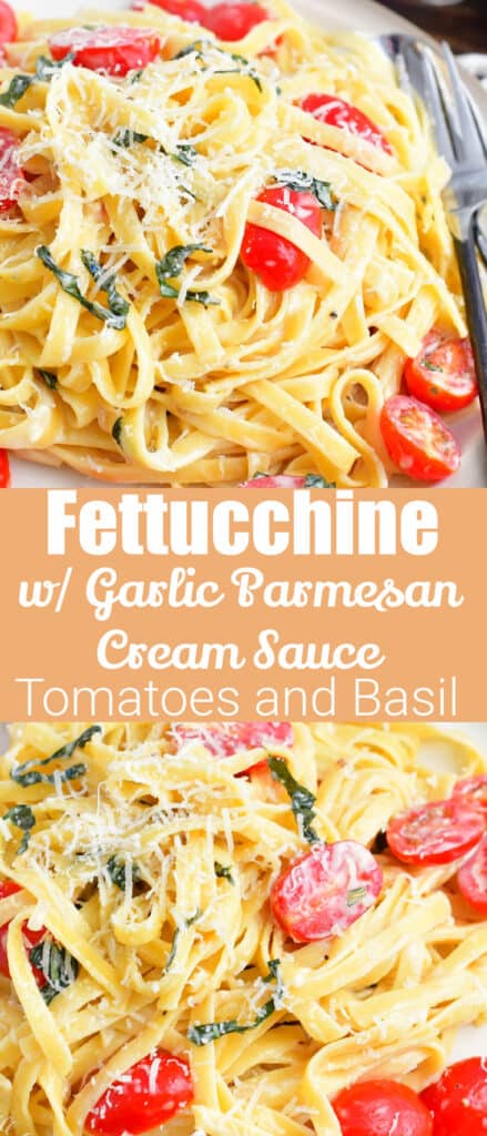 Pasta With Garlic Parmesan Cream Sauce, Tomatoes, And Basil