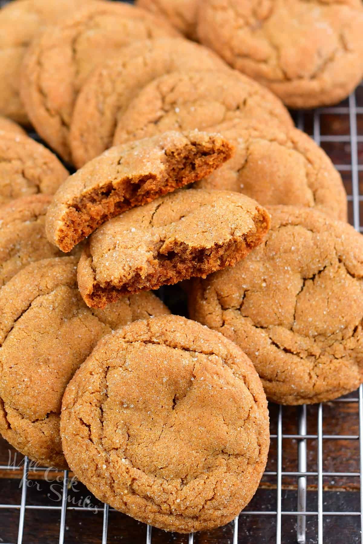 stacked gingerbread cookies and a cookie split in half