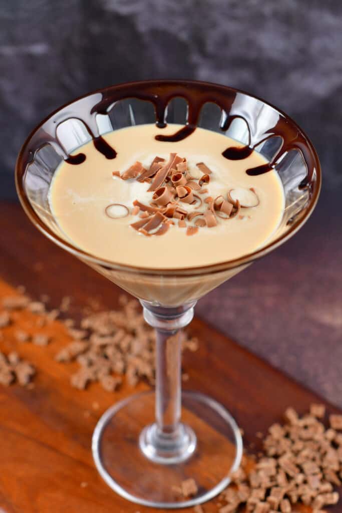 top look at the chocolate martini in a glass with chocolate rim