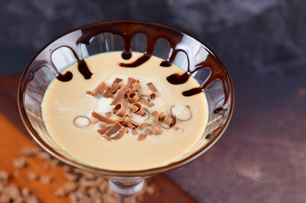 closeup of the chocolate martini cocktail in a glass