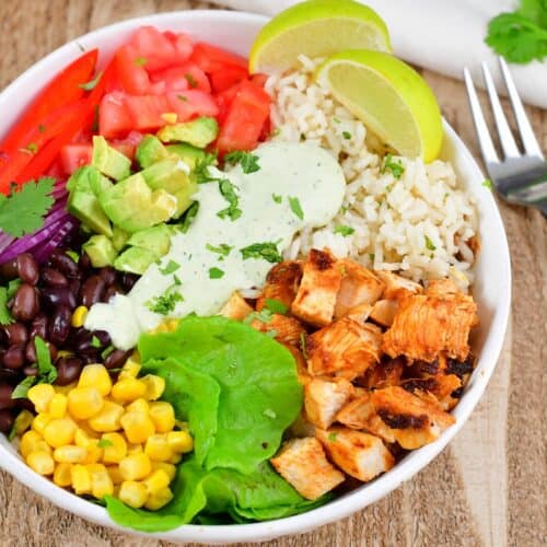 Burrito Bowl - Chicken Burrito Bowls with Avocado Ranch Dressing