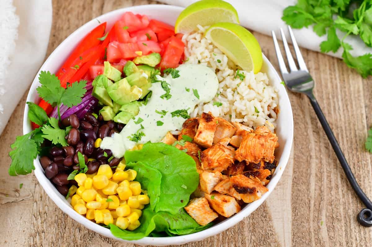 Burrito Bowl - Chicken Burrito Bowls with Avocado Ranch Dressing