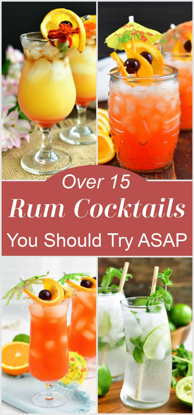 Collage of four rum cocktails and title