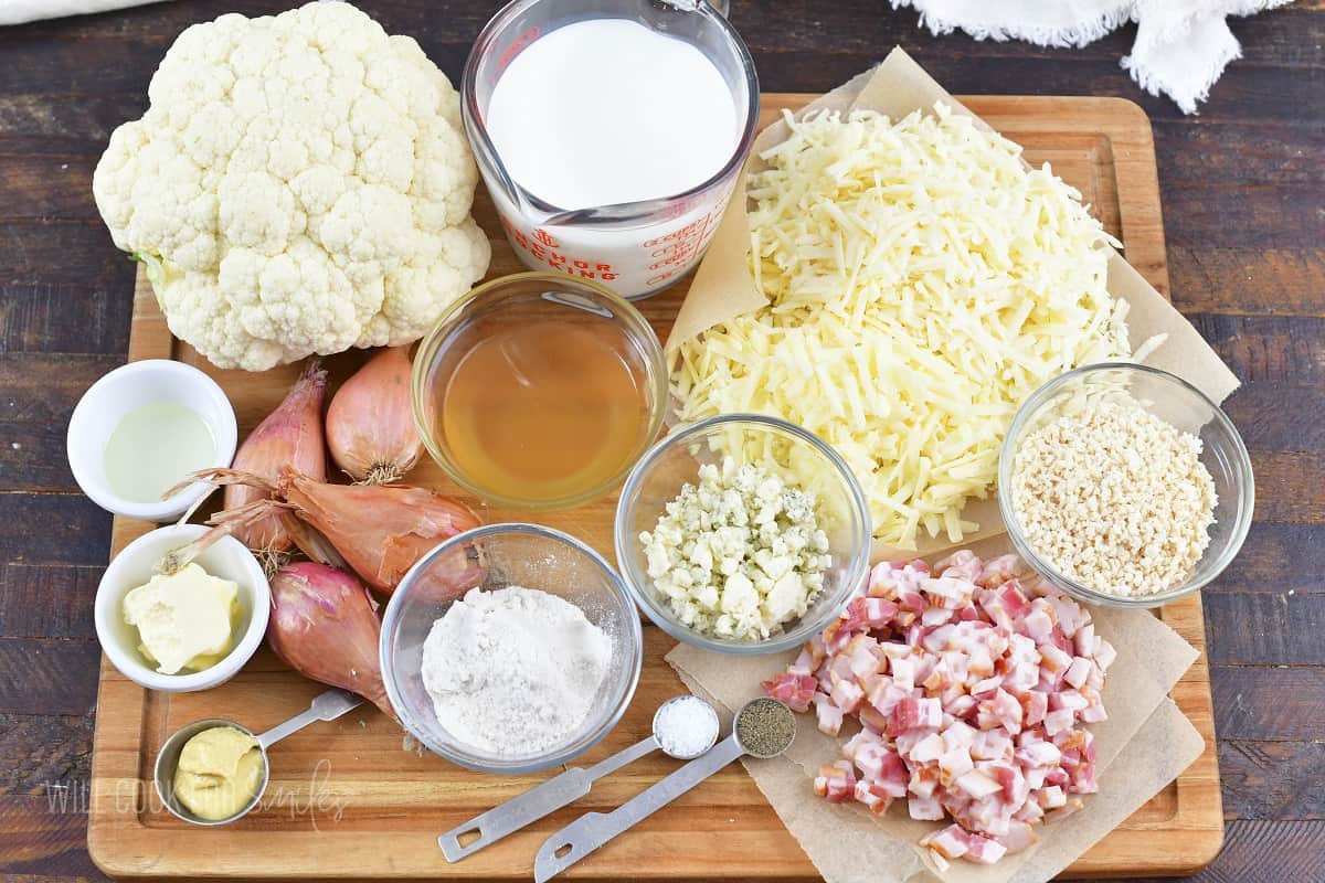 ingredients for the cauliflower casserole in the board.