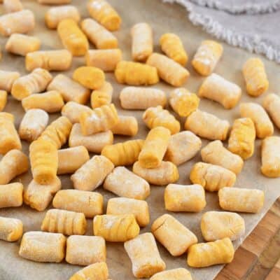 closeup gnocchi spread on the cutting board