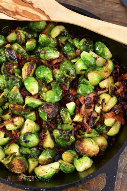 Pan Roasted Brussels Sprouts - With Bacon, Shallots, and Honey