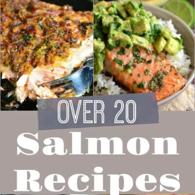 collage of two salmon recipes and title.