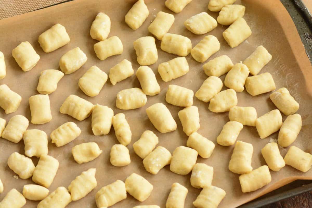 rolled gnocchi on the sheet with parchment paper.